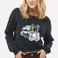Kids Riding Bikes Through Trees Upside Down Cropped Pullover Crew