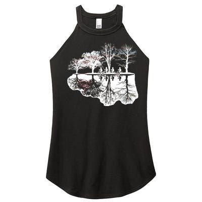 Kids Riding Bikes Through Trees Upside Down Women’s Perfect Tri Rocker Tank