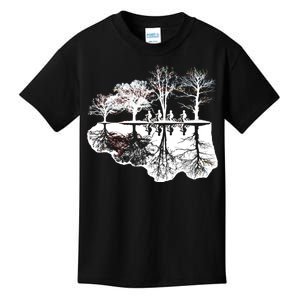 Kids Riding Bikes Through Trees Upside Down Kids T-Shirt