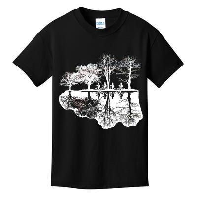 Kids Riding Bikes Through Trees Upside Down Kids T-Shirt