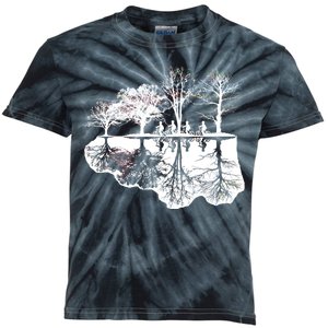 Kids Riding Bikes Through Trees Upside Down Kids Tie-Dye T-Shirt