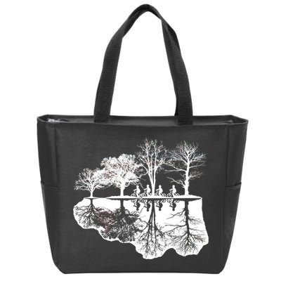 Kids Riding Bikes Through Trees Upside Down Zip Tote Bag