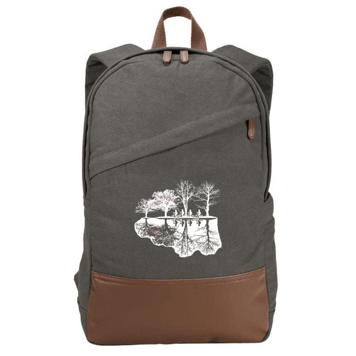 Kids Riding Bikes Through Trees Upside Down Cotton Canvas Backpack