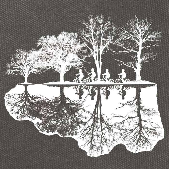 Kids Riding Bikes Through Trees Upside Down Cotton Canvas Backpack