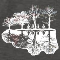 Kids Riding Bikes Through Trees Upside Down Vector Backpack