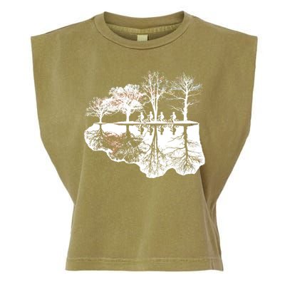 Kids Riding Bikes Through Trees Upside Down Garment-Dyed Women's Muscle Tee