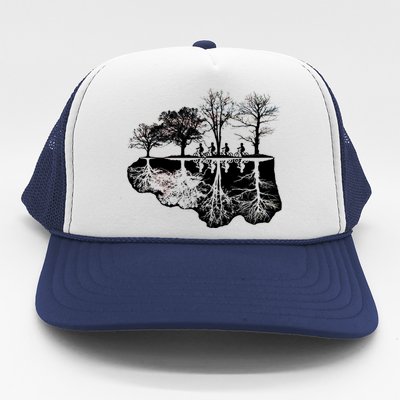 Kids Riding Bikes Through Trees Upside Down Trucker Hat