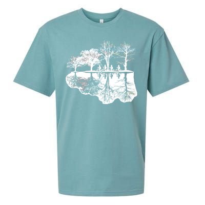 Kids Riding Bikes Through Trees Upside Down Sueded Cloud Jersey T-Shirt