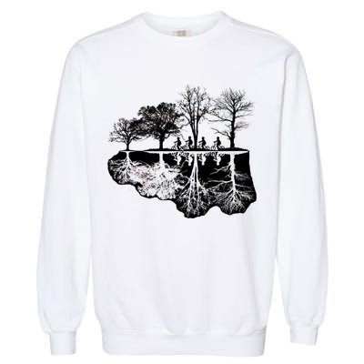 Kids Riding Bikes Through Trees Upside Down Garment-Dyed Sweatshirt