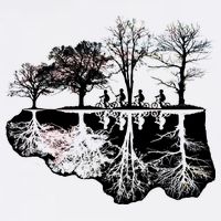 Kids Riding Bikes Through Trees Upside Down Garment-Dyed Sweatshirt