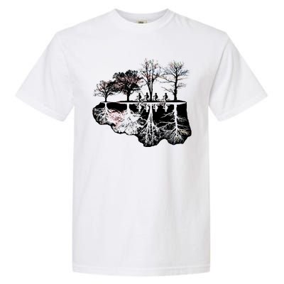 Kids Riding Bikes Through Trees Upside Down Garment-Dyed Heavyweight T-Shirt