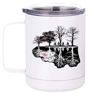 Kids Riding Bikes Through Trees Upside Down 12 oz Stainless Steel Tumbler Cup