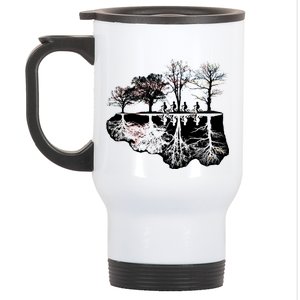 Kids Riding Bikes Through Trees Upside Down Stainless Steel Travel Mug