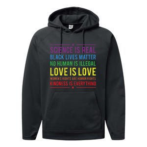 Kindness Is EVERYTHING Science Is Real Love Is Love Performance Fleece Hoodie