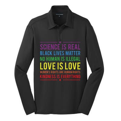 Kindness Is EVERYTHING Science Is Real Love Is Love Silk Touch Performance Long Sleeve Polo