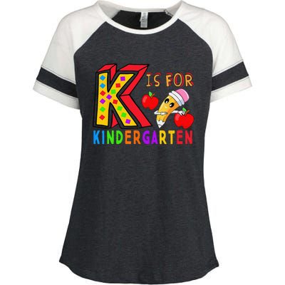 K Is For Kindergarten Student Teacher First Day Of School Enza Ladies Jersey Colorblock Tee