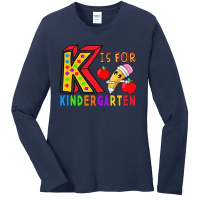 K Is For Kindergarten Student Teacher First Day Of School Ladies Long Sleeve Shirt