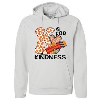 K Is For Kindness Orange Anti Bullying Unity Day Teacher Performance Fleece Hoodie