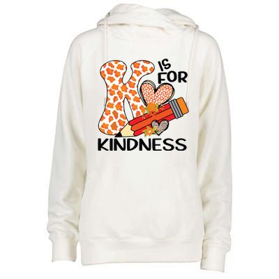 K Is For Kindness Orange Anti Bullying Unity Day Teacher Womens Funnel Neck Pullover Hood