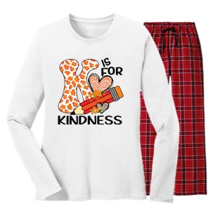 K Is For Kindness Orange Anti Bullying Unity Day Teacher Women's Long Sleeve Flannel Pajama Set 