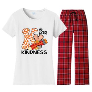 K Is For Kindness Orange Anti Bullying Unity Day Teacher Women's Flannel Pajama Set