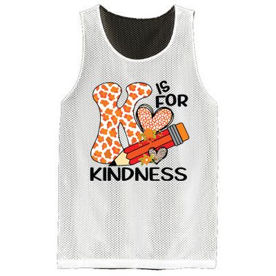 K Is For Kindness Orange Anti Bullying Unity Day Teacher Mesh Reversible Basketball Jersey Tank