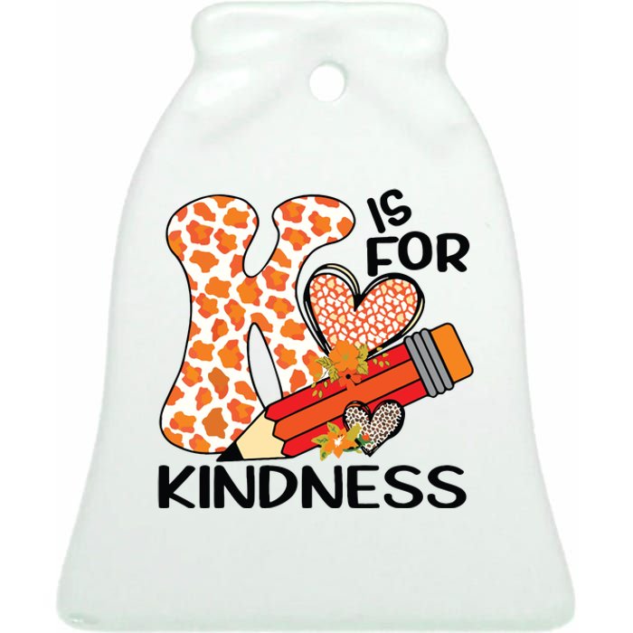 K Is For Kindness Orange Anti Bullying Unity Day Teacher Ceramic Bell Ornament