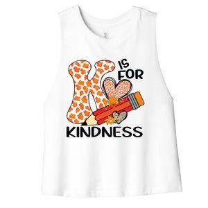 K Is For Kindness Orange Anti Bullying Unity Day Teacher Women's Racerback Cropped Tank