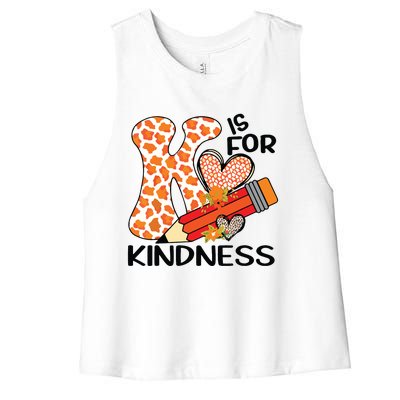 K Is For Kindness Orange Anti Bullying Unity Day Teacher Women's Racerback Cropped Tank