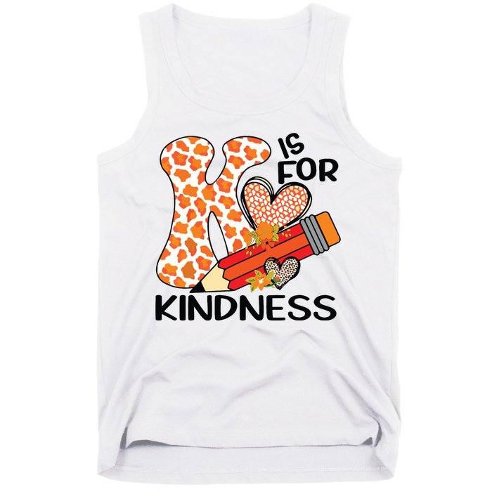 K Is For Kindness Orange Anti Bullying Unity Day Teacher Tank Top