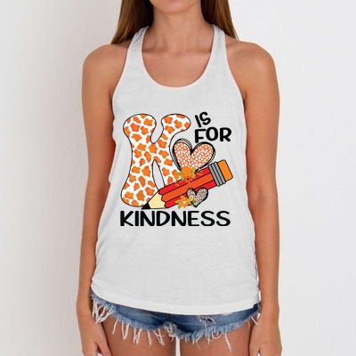 K Is For Kindness Orange Anti Bullying Unity Day Teacher Women's Knotted Racerback Tank