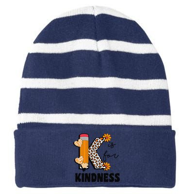 K Is For Kindness Orange Anti Bullying Unity Day Teacher Gift Striped Beanie with Solid Band