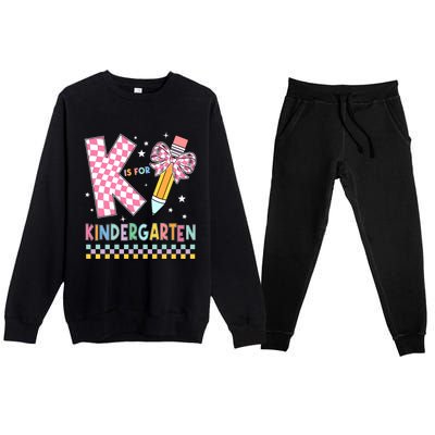 K Is For Kindergarten Teacher Coquette Bow Back To School Premium Crewneck Sweatsuit Set