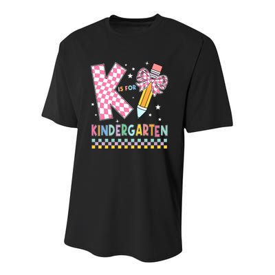 K Is For Kindergarten Teacher Coquette Bow Back To School Youth Performance Sprint T-Shirt