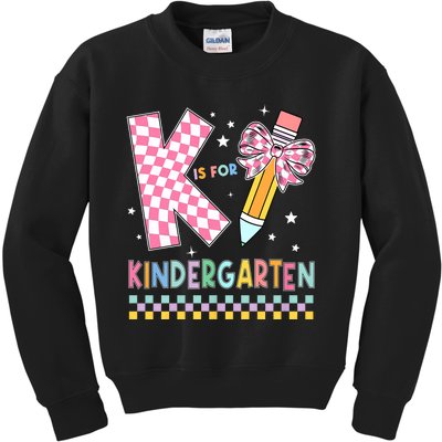 K Is For Kindergarten Teacher Coquette Bow Back To School Kids Sweatshirt