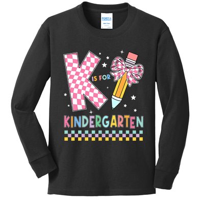 K Is For Kindergarten Teacher Coquette Bow Back To School Kids Long Sleeve Shirt