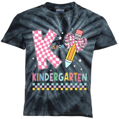 K Is For Kindergarten Teacher Coquette Bow Back To School Kids Tie-Dye T-Shirt