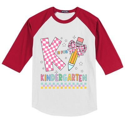 K Is For Kindergarten Teacher Coquette Bow Back To School Kids Colorblock Raglan Jersey