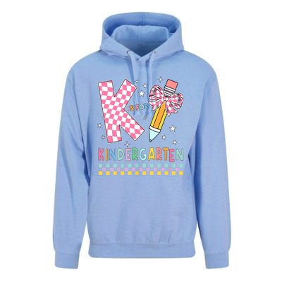 K Is For Kindergarten Teacher Coquette Bow Back To School Unisex Surf Hoodie