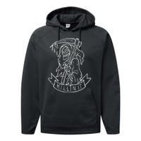 Killin It Funny Grim Reaper Distressed Tattoo Art Graphic Performance Fleece Hoodie