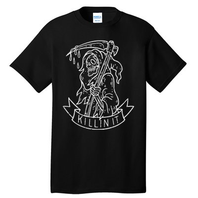 Killin It Funny Grim Reaper Distressed Tattoo Art Graphic Tall T-Shirt