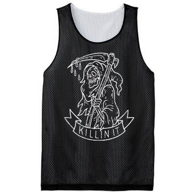 Killin It Funny Grim Reaper Distressed Tattoo Art Graphic Mesh Reversible Basketball Jersey Tank