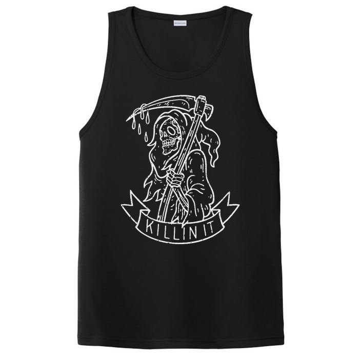 Killin It Funny Grim Reaper Distressed Tattoo Art Graphic PosiCharge Competitor Tank