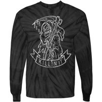 Killin It Funny Grim Reaper Distressed Tattoo Art Graphic Tie-Dye Long Sleeve Shirt