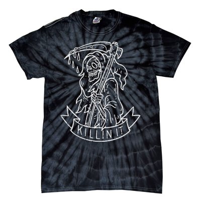 Killin It Funny Grim Reaper Distressed Tattoo Art Graphic Tie-Dye T-Shirt