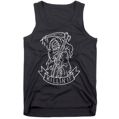 Killin It Funny Grim Reaper Distressed Tattoo Art Graphic Tank Top