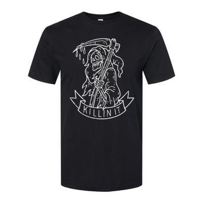 Killin It Funny Grim Reaper Distressed Tattoo Art Graphic Softstyle CVC T-Shirt