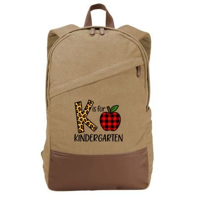 K Is For Kindergarten Teacher Leopard Buffalo Plaid Cotton Canvas Backpack