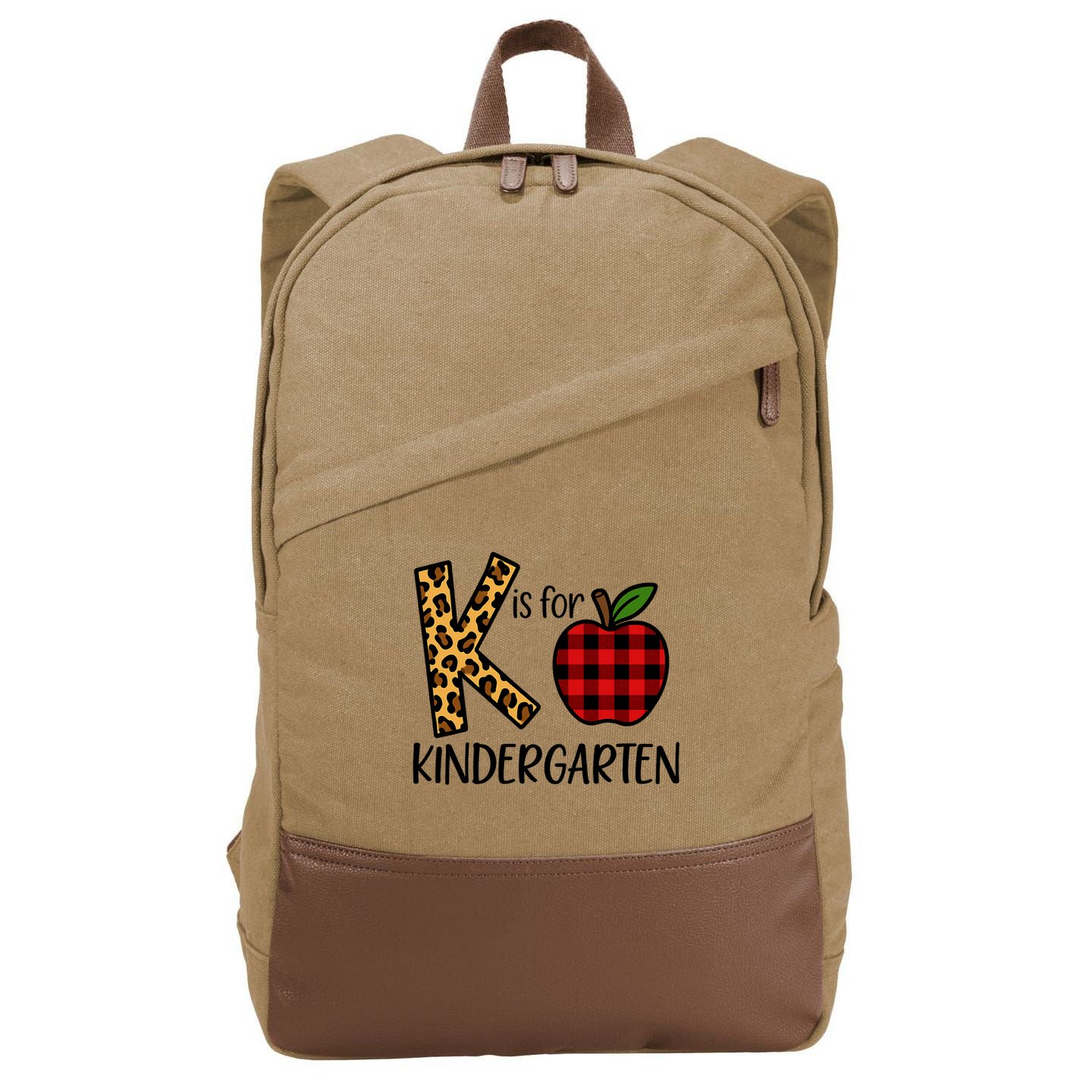 K Is For Kindergarten Teacher Leopard Buffalo Plaid Cotton Canvas Backpack