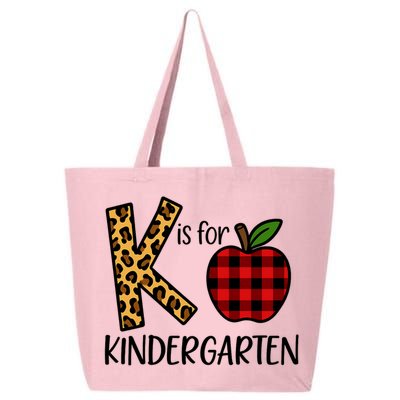 K Is For Kindergarten Teacher Leopard Buffalo Plaid 25L Jumbo Tote